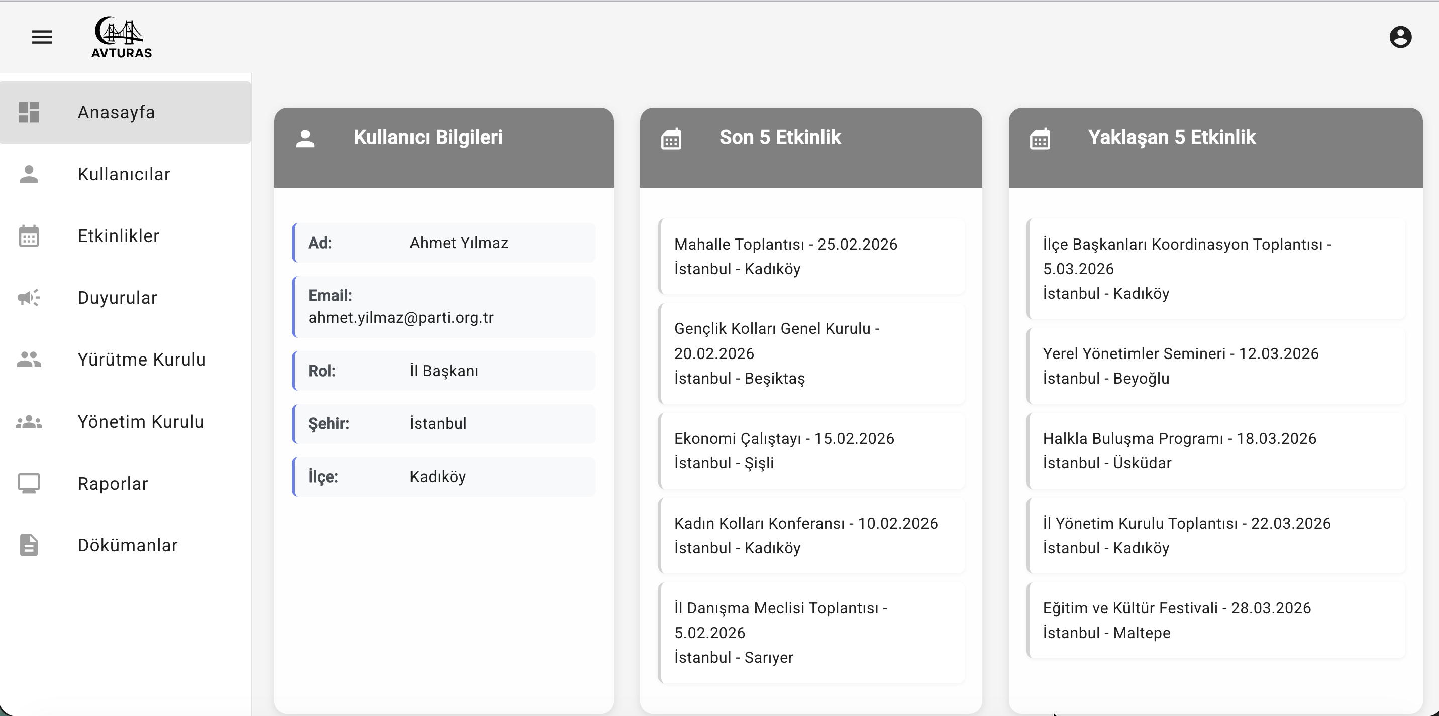Parti Yönetim Sistemi — Ana Sayfa