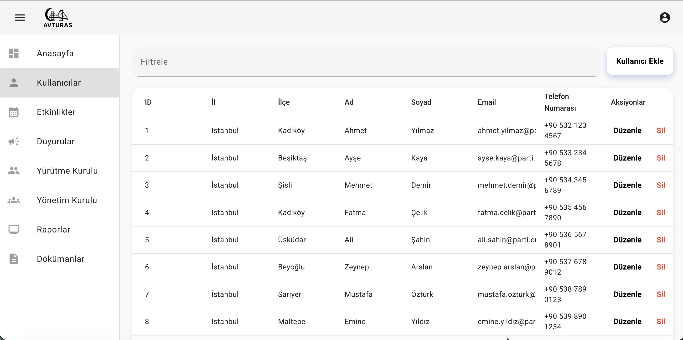 Kullanıcı Yönetimi ekran görüntüsü